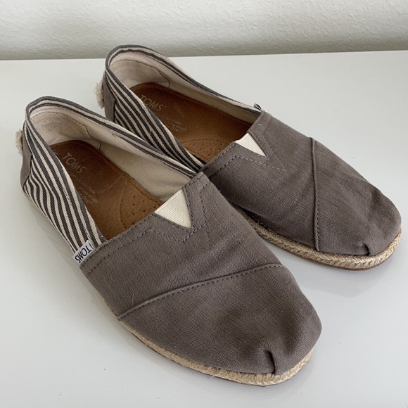 Toms University Ash Grey Striped Espadrille Flats - Picture 1 of 10